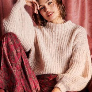 Sezane set baptisto trousers indian pink jacquard baby pink mohair sweater